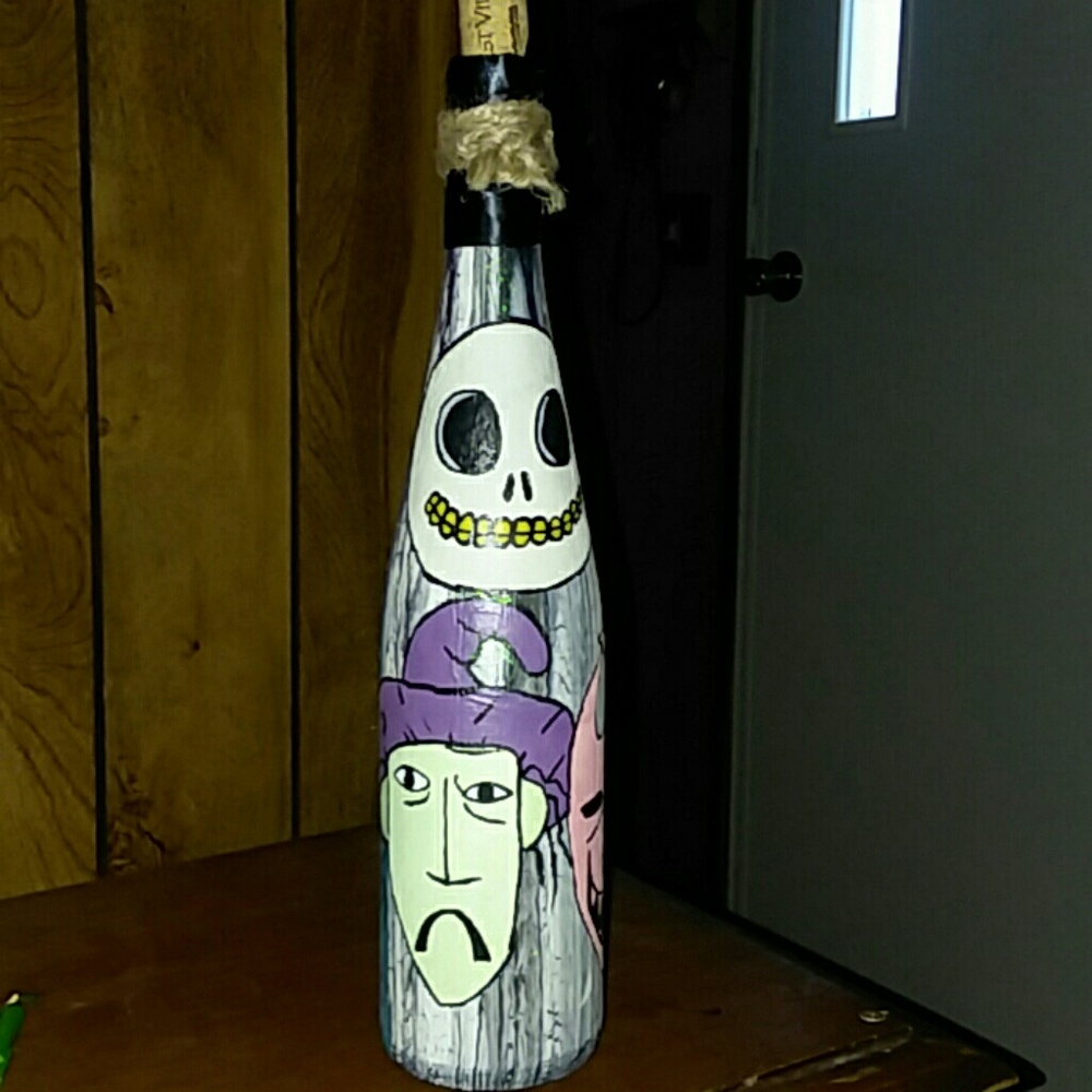 Nightmare Before Christmas Painted Wine Bottle